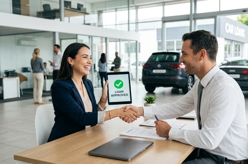Happy customer receiving car keys